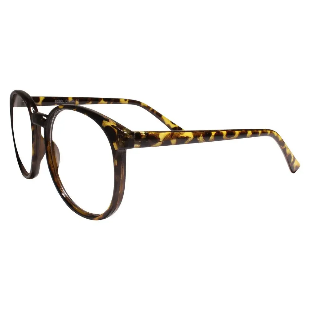 Oversized Round Tortoise Clear Lens Glasses Retro Women's